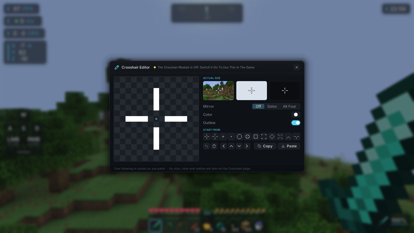 The crosshair editor with a large drawing area and a preview