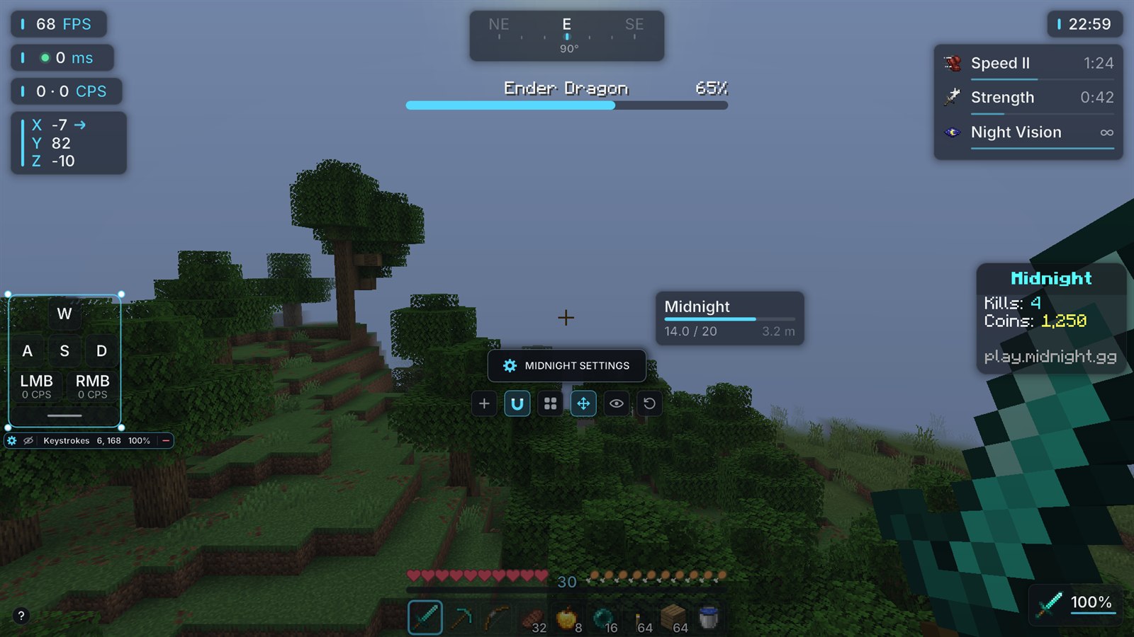 The HUD editor in a world, with the keys piece selected and the other pieces around the screen