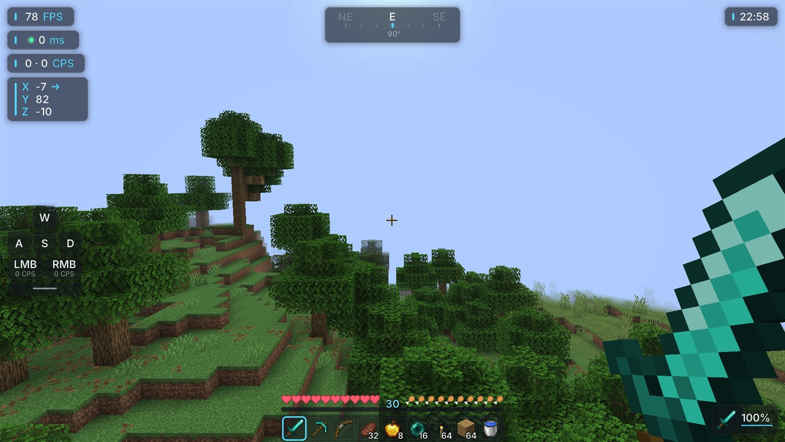 Minecraft in first person with Midnight's HUD pieces